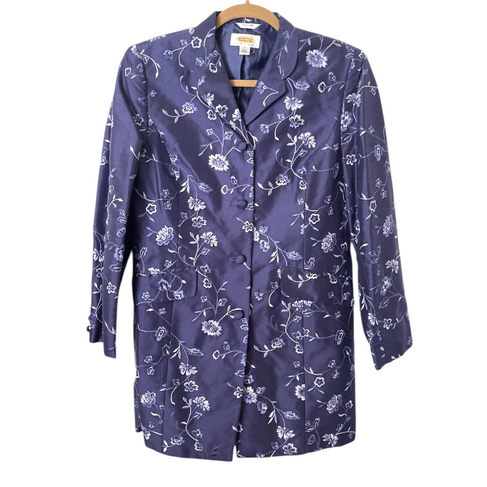 Talbots Silk Blue Floral‎ Embroidered Evening Coat Blazer 6P